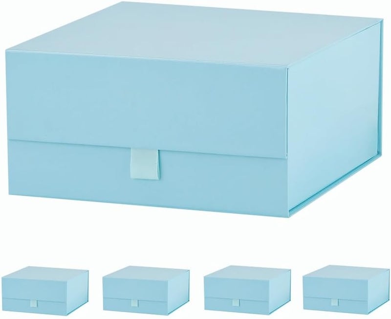 PLINJOY 5 Pcs Blue Gift Box 8x8x4 Inches Small Gift Boxes for Presents with Magnetic Closure Lid Luxury Collapsible Gift Box Bridesmaid, Wedding, Birthday Boxs for Gift Packaging - Image 1